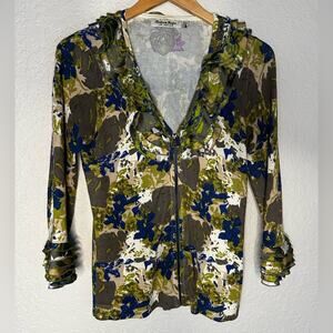 Vintage Green Camo Ruffle Full Zip Cardigan Twelve By Twelve LA Indie Artsy Boho